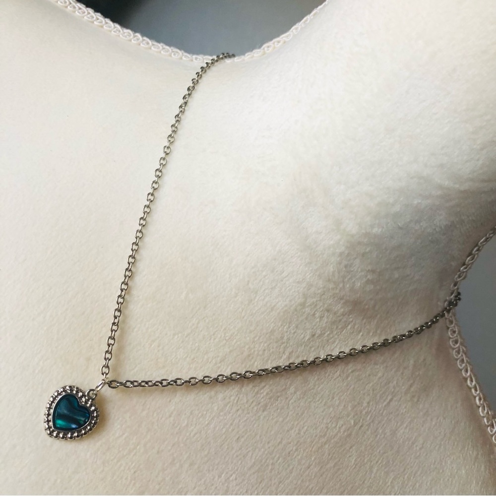 Abalone heart pendant on chain necklace